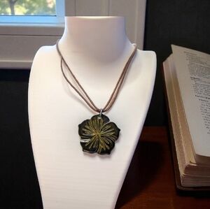 Elegant Floral Pendant Boho Cord Necklace